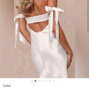 Lulu's Ivory Satin Tie-Shoulder Backless Dress
